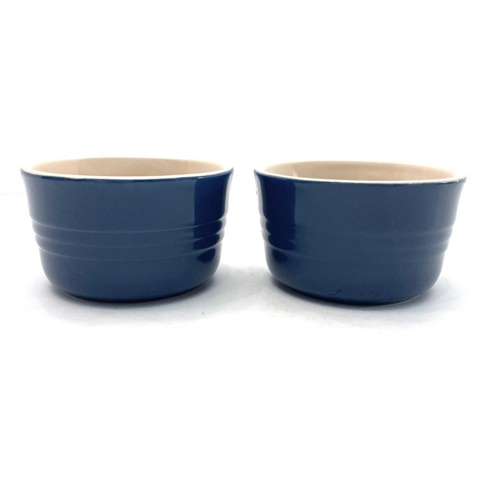 Le Creuset Cobalt Blue Stoneware Pair Ramekins 3-3/4" Discontinued